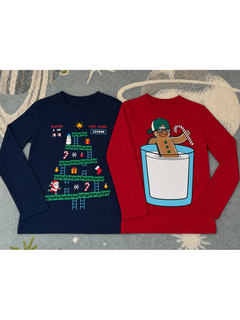 The Children's Place Holiday Graphic Long-Sleeve Tees - Navy & Red